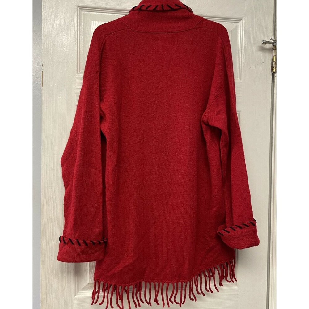 Chico's Womens Red Lambs Wool Cardigan Fringe Size 2 - Picture 4 of 4
